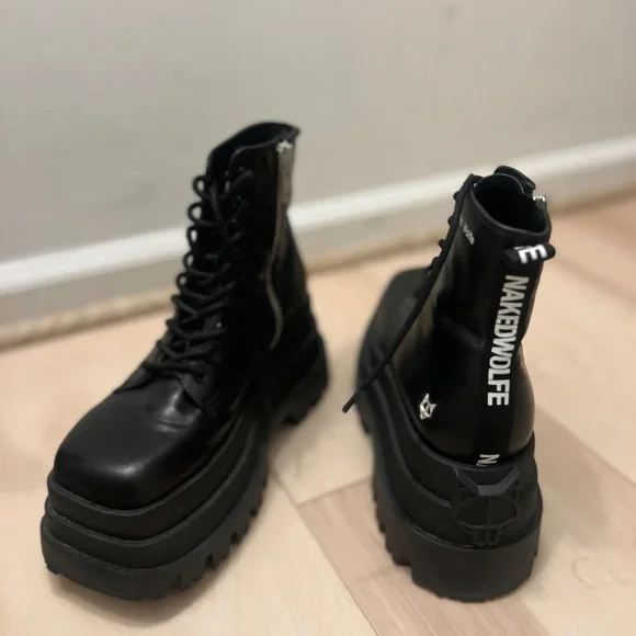 NAKED WOLFE - Sloane leather stacked-sole boots - Combat